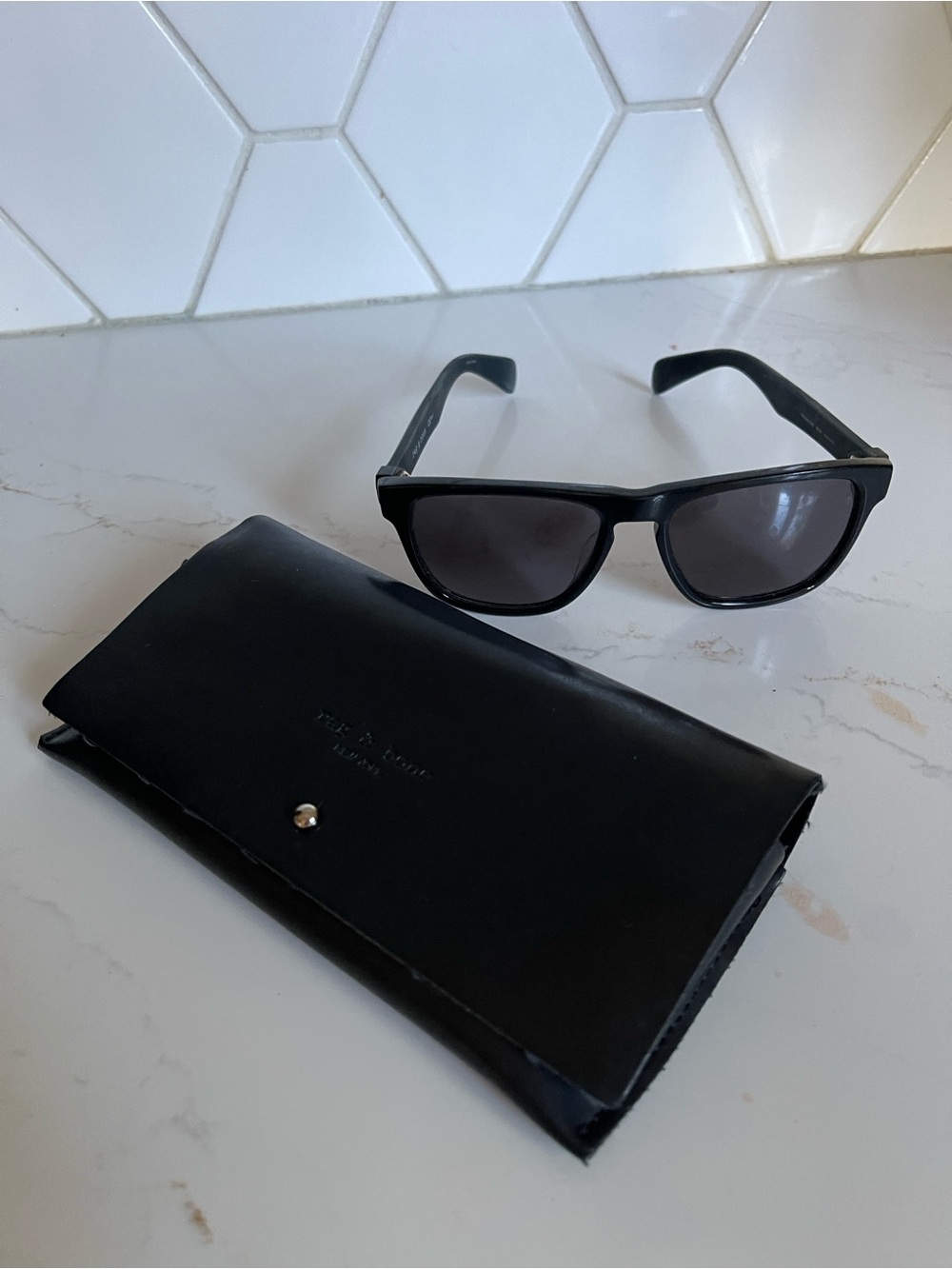 rag & bone Black Rectangular Sunglasses Temple
